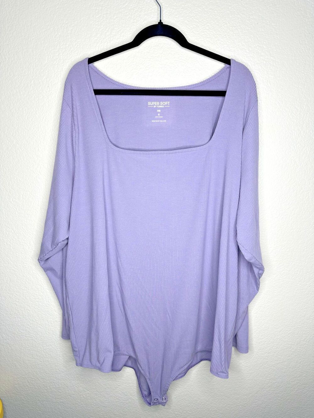 Torrid Bodysuit Womens 6X Purple Super Soft Rib Knit Long Sleeve Square Neck